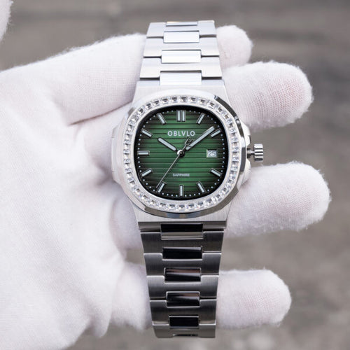 FM Series 42mm Timepiece, Forest-Toned Dark Green Dial, Steel Chain Bracelet FM-YWL-D-YGYS