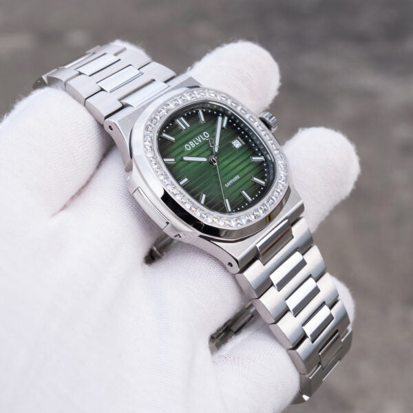 FM Series 42mm Timepiece, Forest-Toned Dark Green Dial, Steel Chain Bracelet FM-YWL-D-YGYS