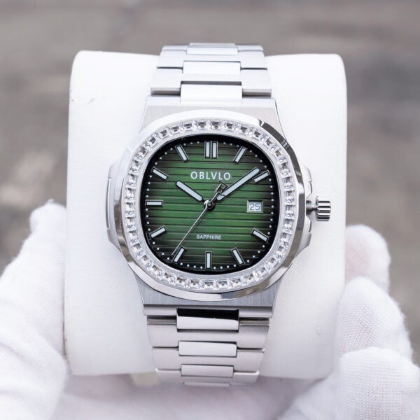 FM Series 42mm Timepiece, Forest-Toned Dark Green Dial, Steel Chain Bracelet FM-YWL-D-YGYS