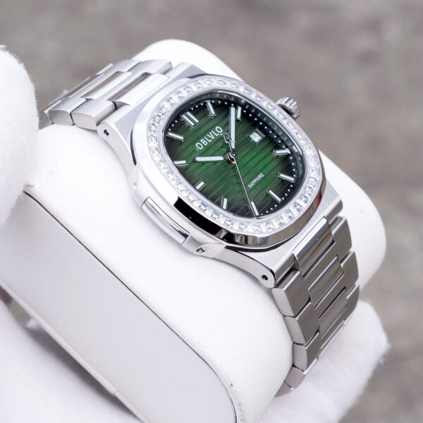 FM Series 42mm Timepiece, Forest-Toned Dark Green Dial, Steel Chain Bracelet FM-YWL-D-YGYS