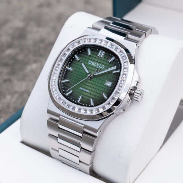 FM Series 42mm Timepiece, Forest-Toned Dark Green Dial, Steel Chain Bracelet FM-YWL-D-YGYS