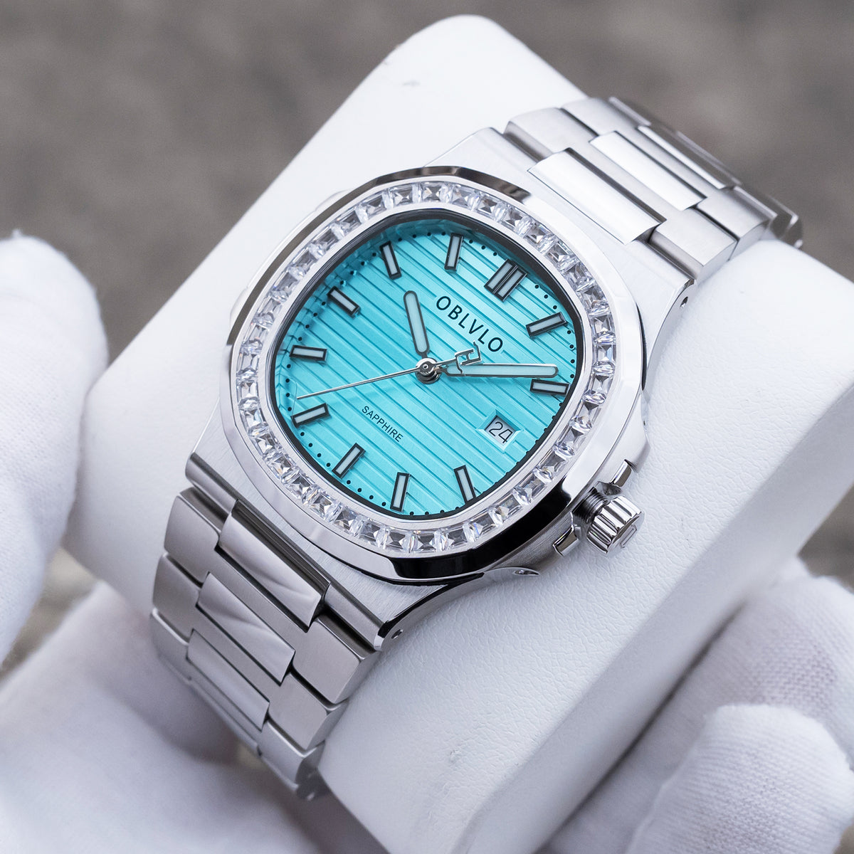 FM‑YWL‑D‑YTYS FM Series 42mm Timepiece, Cool‑toned Ice‑Blue Dial, Steel Bracelet