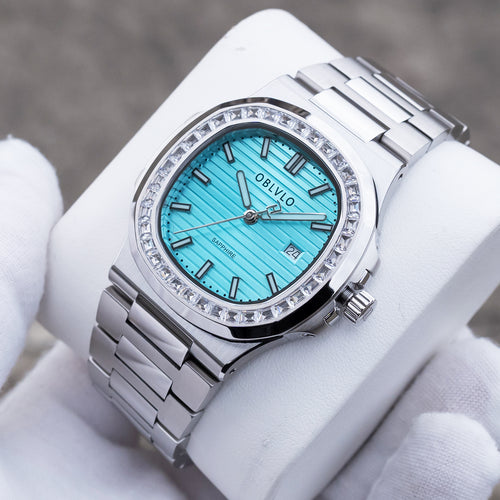 FM‑YWL‑D‑YTYS FM Series 42mm Timepiece, Cool‑toned Ice‑Blue Dial, Steel Bracelet