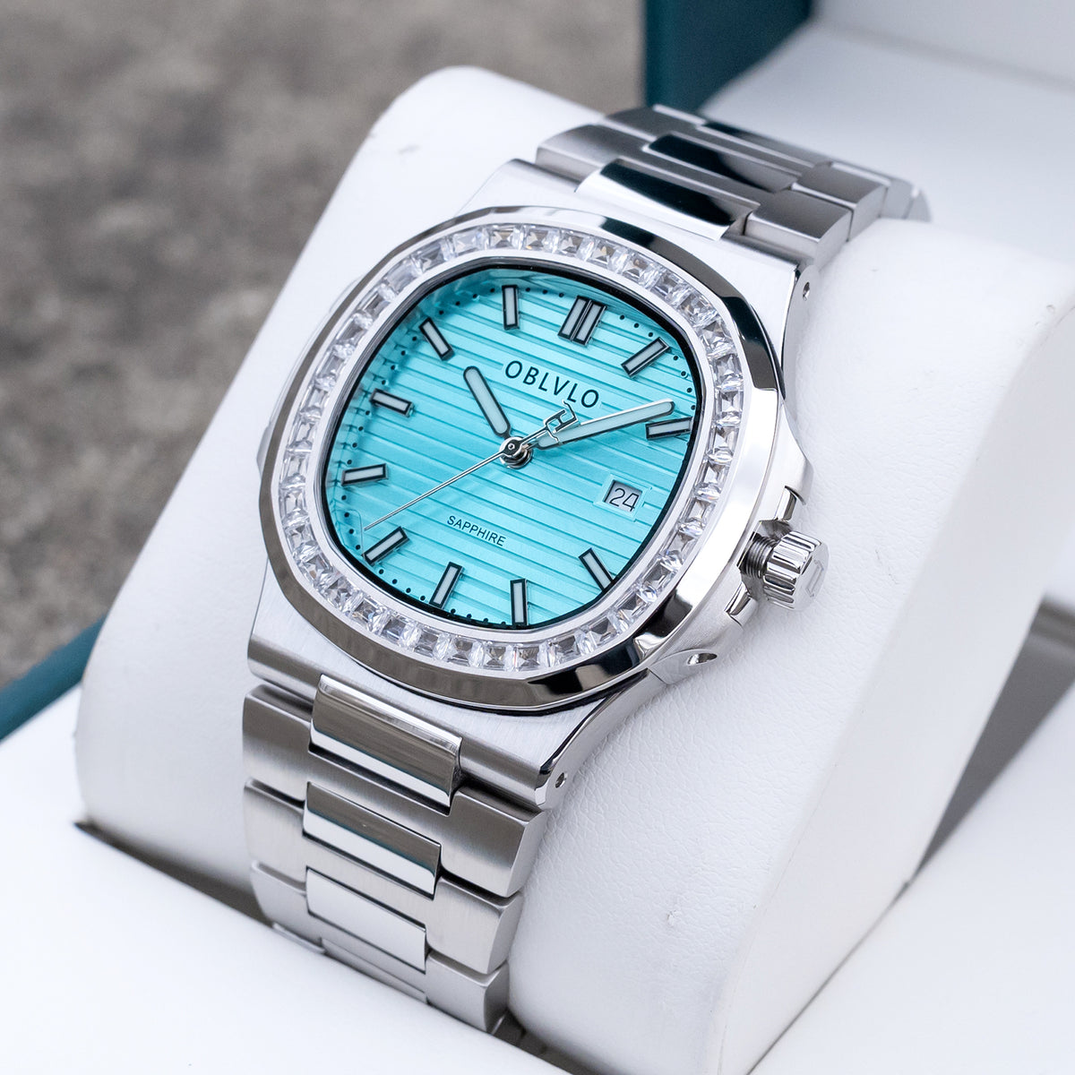 FM‑YWL‑D‑YTYS FM Series 42mm Timepiece, Cool‑toned Ice‑Blue Dial, Steel Bracelet