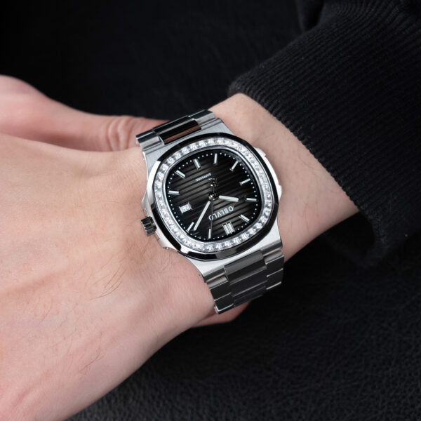 FM Series 42mm Timepiece, Steel Chain Bracelet, Solid Black Dial, FM-YWL-D-YBYS