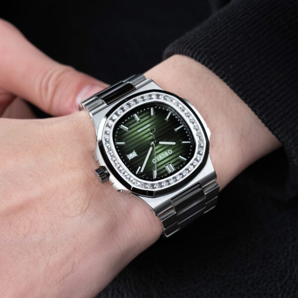 FM Series 42mm Timepiece, Forest-Toned Dark Green Dial, Steel Chain Bracelet FM-YWL-D-YGYS
