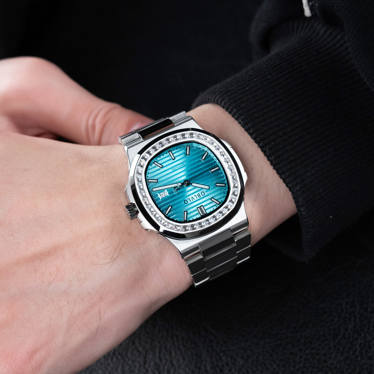 FM‑YWL‑D‑YTYS FM Series 42mm Timepiece, Cool‑toned Ice‑Blue Dial, Steel Bracelet
