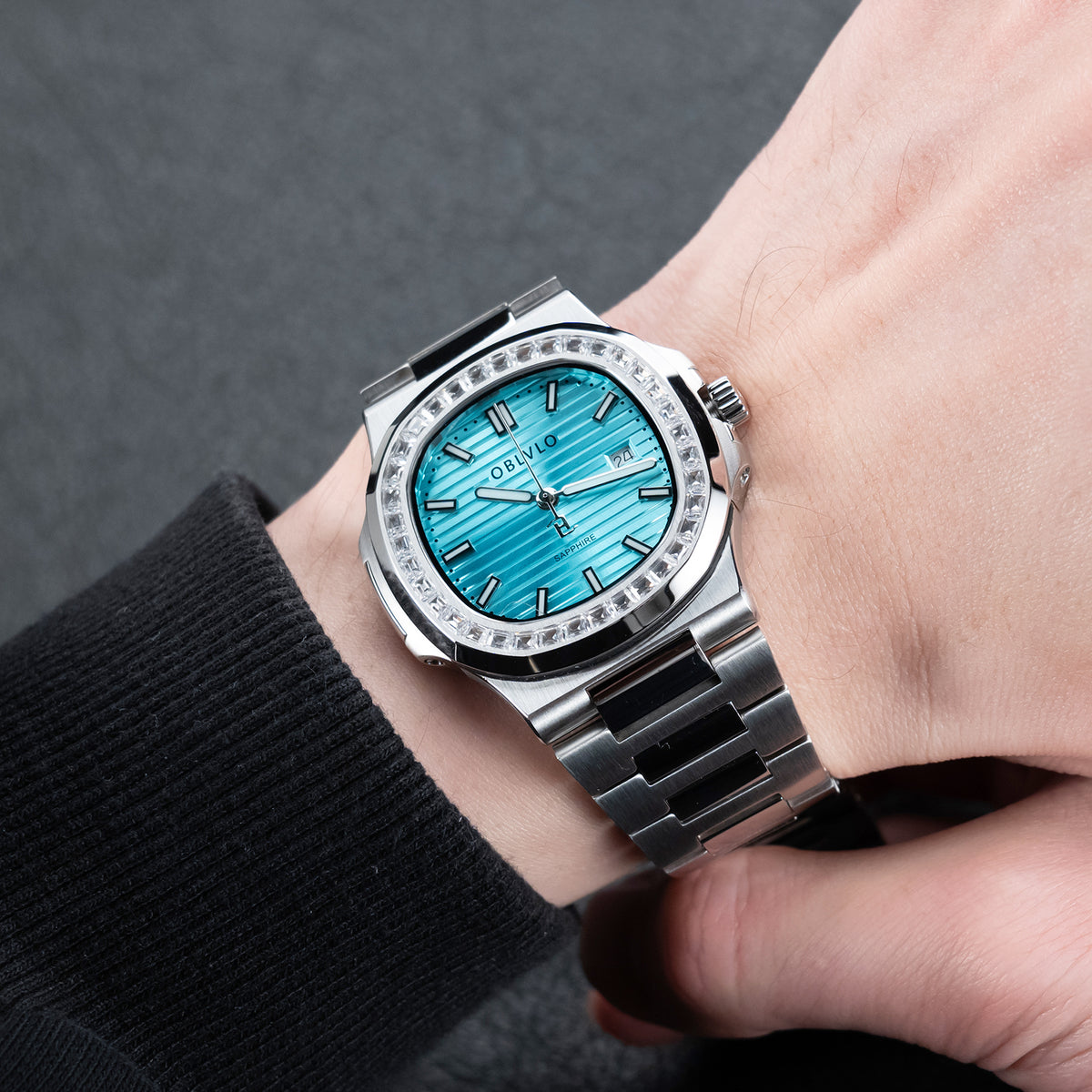 FM‑YWL‑D‑YTYS FM Series 42mm Timepiece, Cool‑toned Ice‑Blue Dial, Steel Bracelet