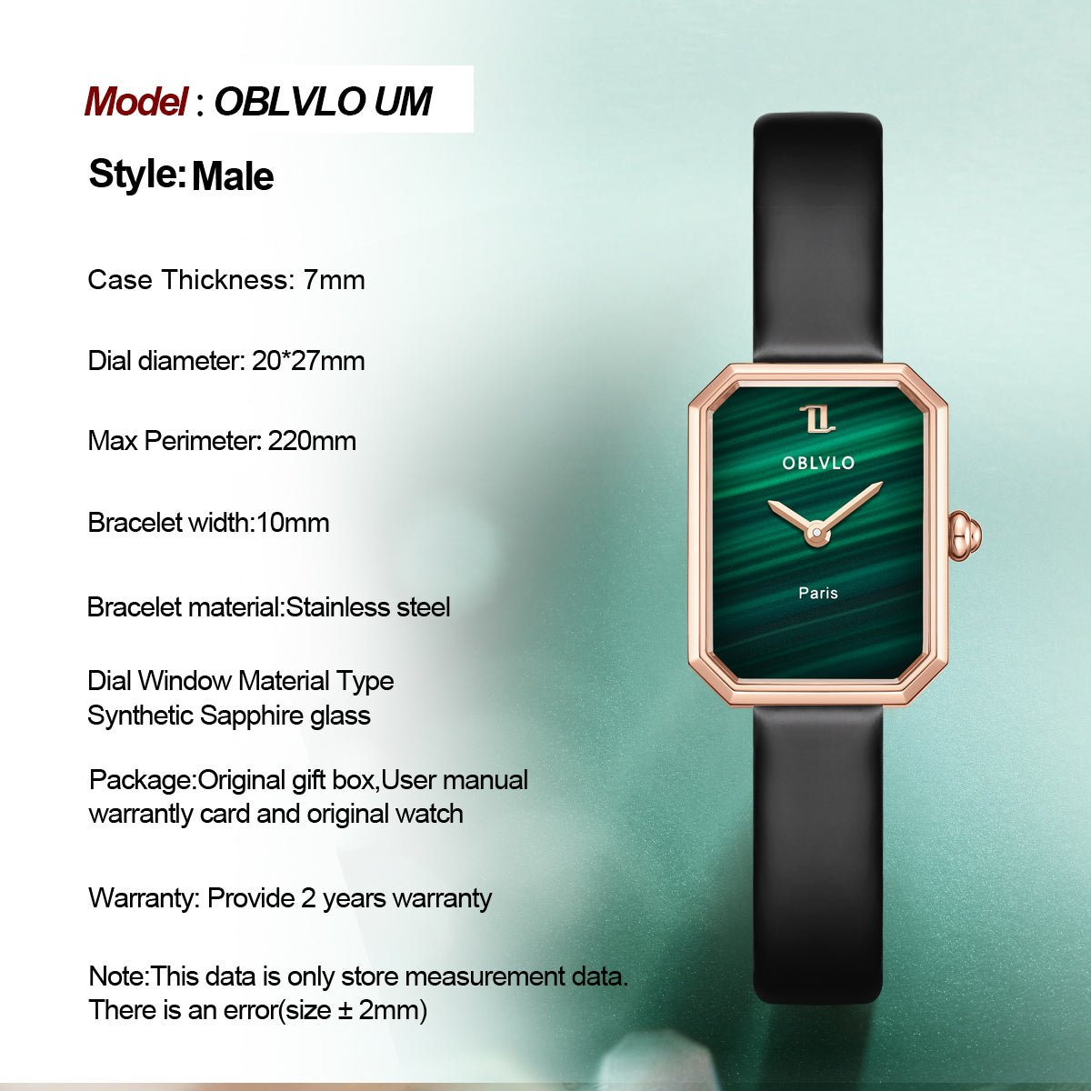 OBLVLO Top Brand Luxury Quartz Watch Leather Strap Gift Female Watch LW-PGBL