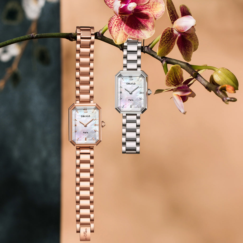 OBLVLO Fashion Quartz Watch for Women Stainless Steel Strap Luxury Waterproof High Quality Watch for Women LW-PBP