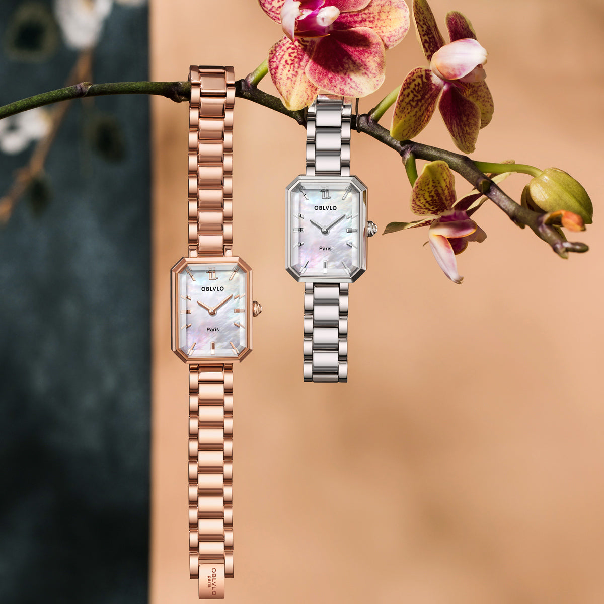 OBLVLO Fashion Quartz Watch for Women Stainless Steel Strap Luxury Waterproof High Quality Watch for Women LW-PBP