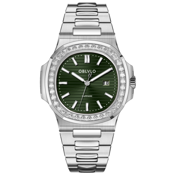 FM Series 42mm Timepiece, Forest-Toned Dark Green Dial, Steel Chain Bracelet FM-YWL-D-YGYS
