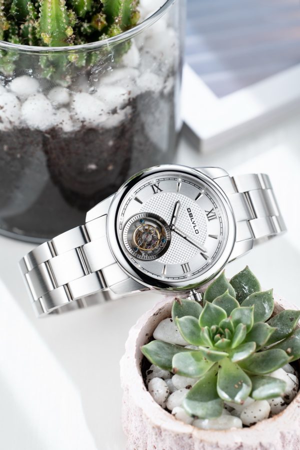 OBLVLO Creative Automatic Mechanical Watch, Stainless Steel Dress Timepiece, Waterproof & Luminous, Model SK-TOUR-YWY