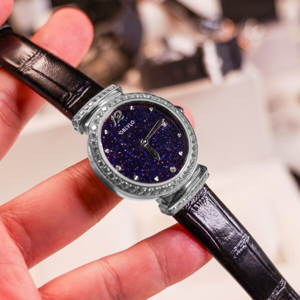 OBLVLO BW-YLBL Ladies Quartz Watch, Diamond Inlaid Dial, Luxury Dress Wristwatch