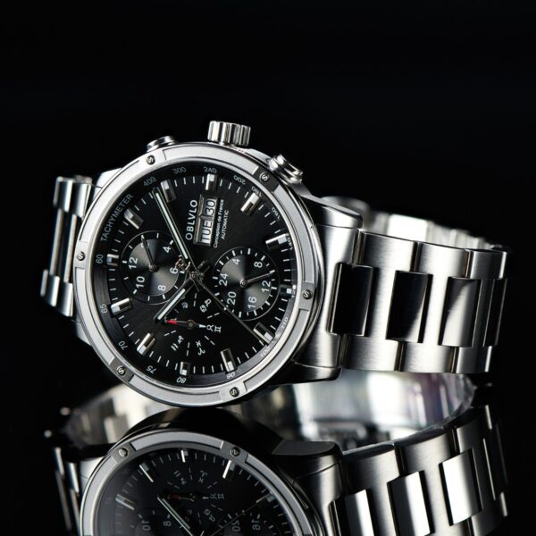 OBLVLO CM2-YBY Men's Dress Automatic Mechanical Watch, Sapphire Crystal, Stainless Steel Bracelet, Year/Month/Week Calendar with 24-Hour Display
