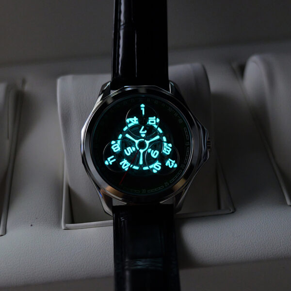 OBLVLO Star Wheel Series Automatic Mechanical Watch, High Bright Luminous, Leather Strap, Waterproof Creative Sports Timepiece, Model OBL-DARK-YRB