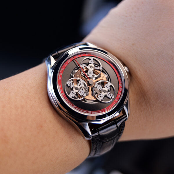 OBLVLO Star Wheel Series Automatic Mechanical Watch, High Bright Luminous, Leather Strap, Waterproof Creative Sports Timepiece, Model OBL-DARK-YRB