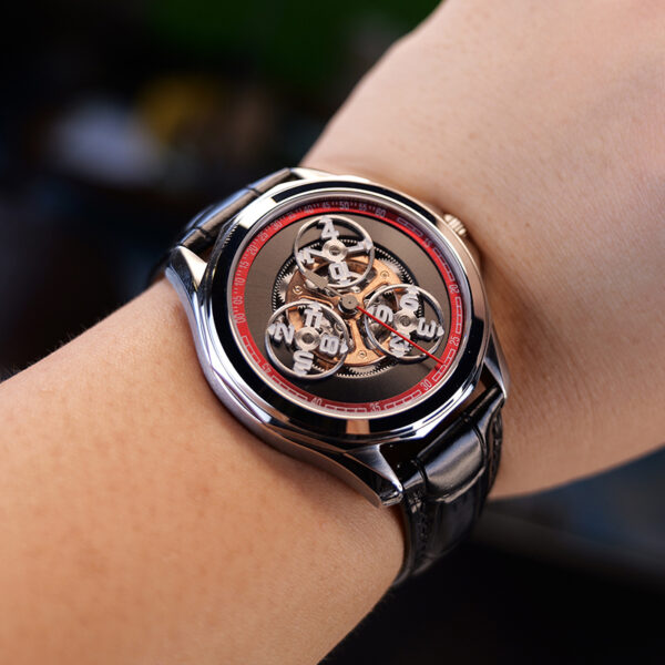 OBLVLO Star Wheel Series Automatic Mechanical Watch, High Bright Luminous, Leather Strap, Waterproof Creative Sports Timepiece, Model OBL-DARK-YRB