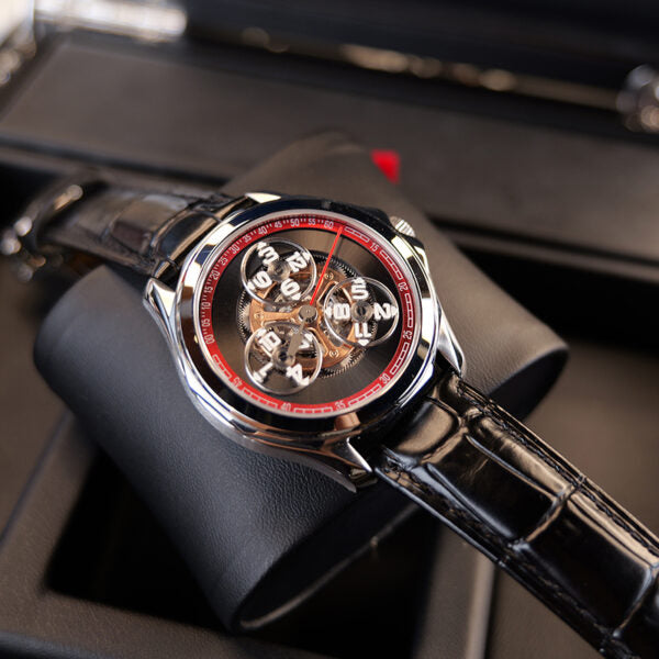 OBLVLO Star Wheel Series Automatic Mechanical Watch, High Bright Luminous, Leather Strap, Waterproof Creative Sports Timepiece, Model OBL-DARK-YRB