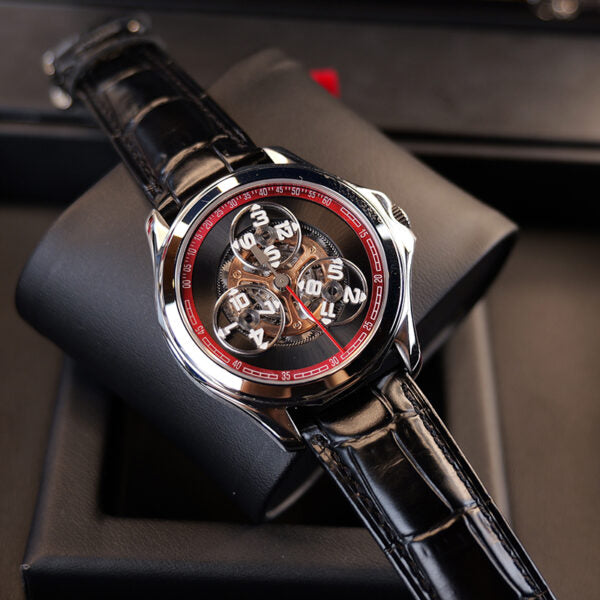 OBLVLO Star Wheel Series Automatic Mechanical Watch, High Bright Luminous, Leather Strap, Waterproof Creative Sports Timepiece, Model OBL-DARK-YRB